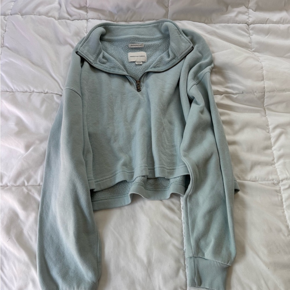 American Eagle Outfitters Soft Blue Quarter-Zip Sweatshirt